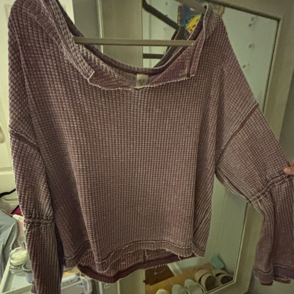 Women's Free People Purple Waffle Knit Blouse